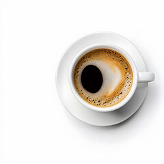 Fototapeta premium Top view a white cup of espresso coffee isolated on white background