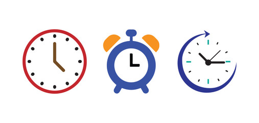 Time Management Icons: Clock, Alarm Clock, and Time Tracking