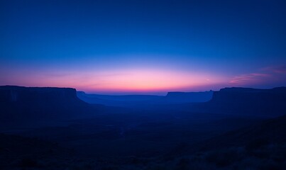 Fototapeta premium Canyon sunrise, desert landscape, twilight sky. Use travel, nature