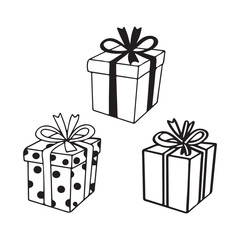 Three Simple Black and White Gift Box Illustrations