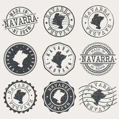 Navarre, Spain Set of Stamps. Country Travel Marks. Made In Product. Design Seals Old Style Insignia.