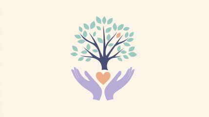 Obraz premium Symbolic tree and hands with heart for growth and love