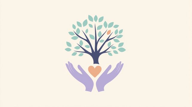 Symbolic tree and hands with heart for growth and love