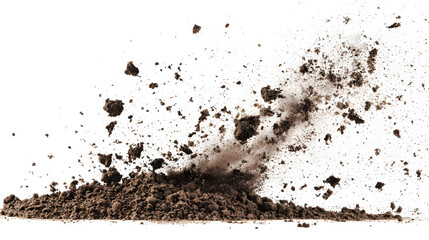 Dry soil explosion side view Isolated on white background