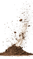 Dry soil explosion side view Isolated on white background