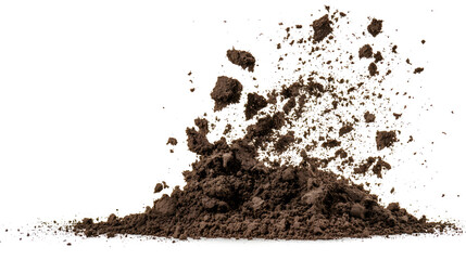 Dry soil explosion side view Isolated on white background