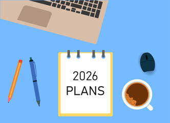 New Year plan and action idea.2026 goals text in Notepad.New Year solutions plan concept.Artificial intelligence.