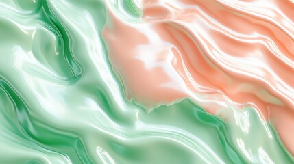 Obraz premium Dynamic ripple patterns in pastel green and soft coral digital art serene aquatic vibe detailed reflections