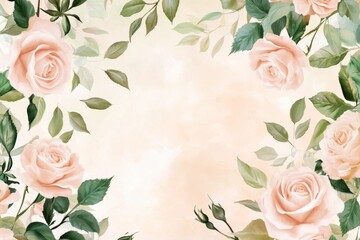 Elegant pink roses adorned with lush green leaves create a soft, romantic atmosphere perfect for any celebration or invitation