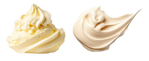 Set of Light cream swirl isolated on white background. Concept of dessert and sweet treat.