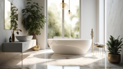 A Scandinavian-style bedroom featuring a light wood bed frame, white bedding, and a soft gray rug.