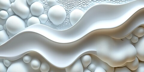 Abstract white textures create a soothing visual experience with curves and bubbles in a minimalist design