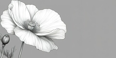 Fototapeta premium Delicate line drawing of a white flower on a gray background, emphasizing intricate details and natural beauty