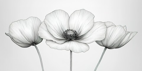 Fototapeta premium Three delicate white flowers with intricate details showcasing beauty and simplicity against a soft background