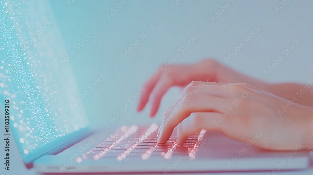 Poster secure password entry on laptop with soft blue glow – a modern cybersecurity aesthetic