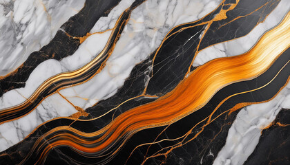 Obraz premium abstract marble texture with golden lines dark grey and orange colors
