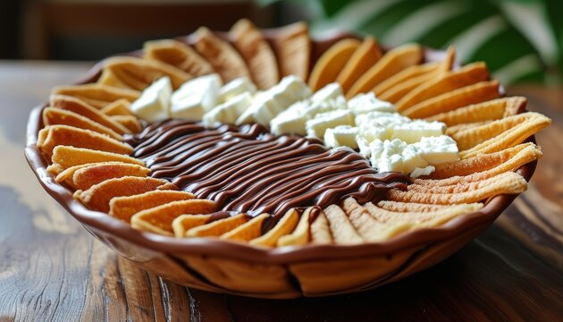 Delicious Marquesitas with Chocolate and Cheese in a Decorative Bowl from Mexico