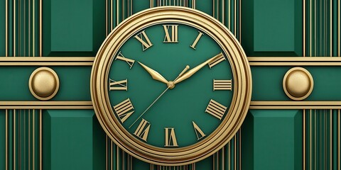 Luxurious art deco watch design elegant green background graphic artwork high-resolution imagery contemporary style