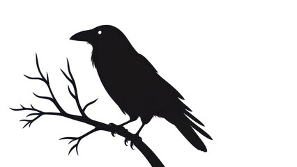 Obraz premium Abstract black crow silhouette on a simple white background, perfect for nature themes.
