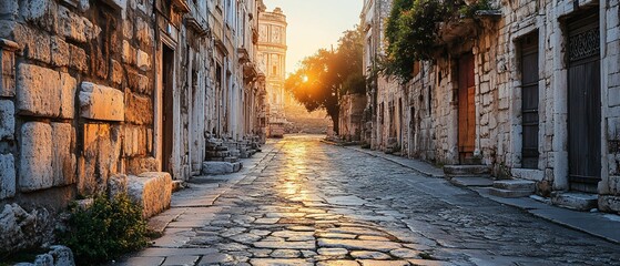 Obraz premium Ancient city street at sunrise