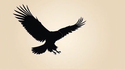 Fototapeta premium Soaring eagle silhouette, symbolizing freedom and strength, on a beige background.