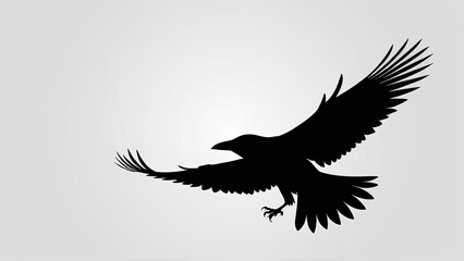 Fototapeta premium Crow in flight, captured as a black silhouette with detailed wings and claws.
