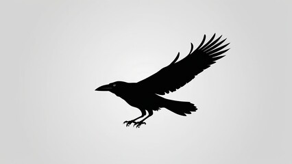 Elegant flying crow silhouette with wings spread wide, perfect for bird art.