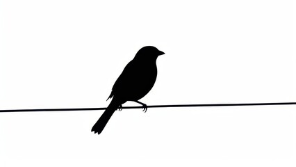 Fototapeta premium Simple and elegant black bird silhouette on a wire, perfect for minimalistic designs.