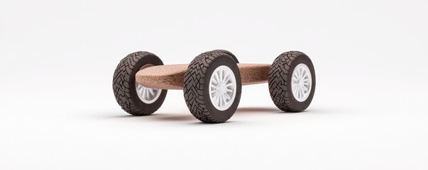 Fototapeta premium Wooden Toy Car Model with Rubber Tires and Wheels