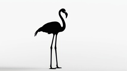 Obraz premium Black silhouette of a flamingo standing on long legs, ideal for minimalist designs.