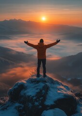 Obraz premium Embracing the Sunrise Serene Winter Landscape from a Hilltop