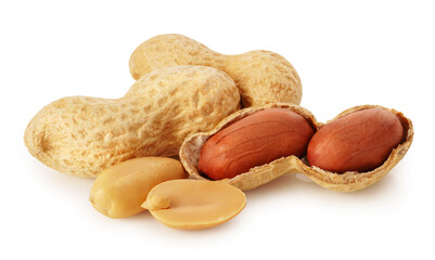 Peanuts isolated on white background, peanut butter