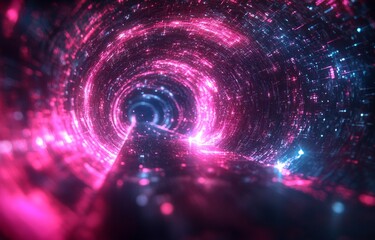 Fototapeta premium Futuristic neon tunnel with vibrant pink and blue lights
