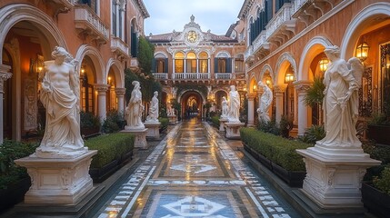 Fototapeta premium Venetian Courtyard Statues Elegant Architecture