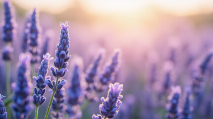 Fototapeta premium lavender flowers in a field, with soft pastel tones in the background