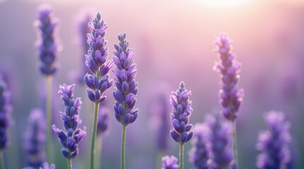 Obraz premium lavender flowers in a field, with soft pastel tones in the background