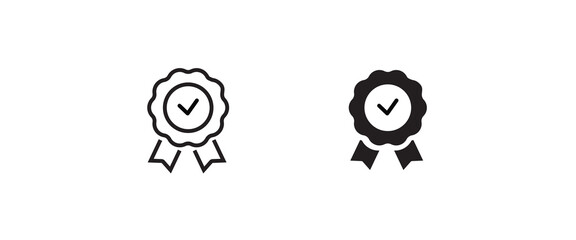 Approved or certified medal icon in a flat design. Rosette icon. Award vector, sign, symbol, logo, illustration, editable stroke, flat design style isolated on white linear