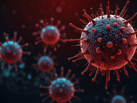 Intricate 3D rendering of a glowing virus structure in vibrant colors