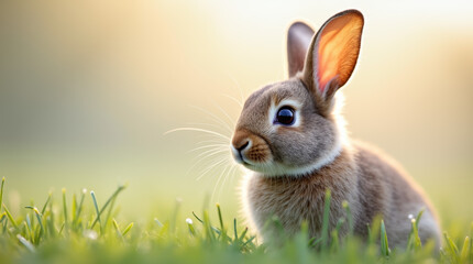 rabbit, with a soft pastel meadow backdrop