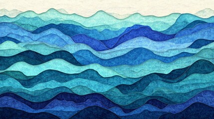 Fototapeta premium Abstract Blue Layered Mountains Landscape Paper Cut Art