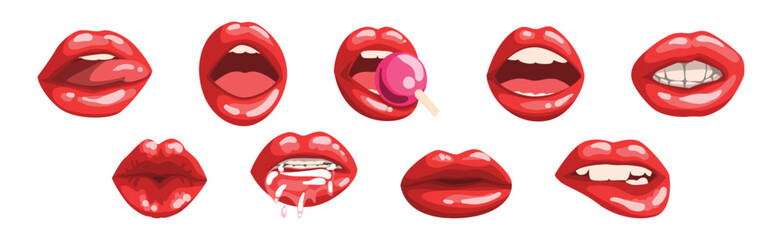 Red Lips Half Open in Temptation Vector Set