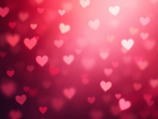 Blurred pink and red background with glowing hearts.
