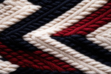 Cable knit fabric texture featuring red, white, and blue yarn