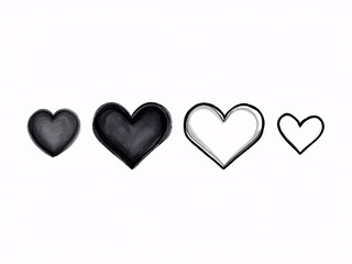 Heart icons in black and white, outlined and filled styles.