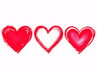 Red hearts painted with brush strokes on a white background.