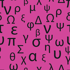 Seamless pattern Letters and symbols of the Greek alphabet. Bright Greek alphabet.