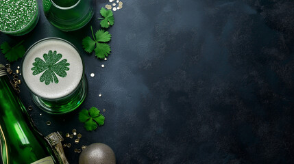 Celebrate the luck of the Irish! This festive St. Patrick&rsquo;s Day background features a vibrant green hue, subtle bokeh effects, and classic holiday decorations, perfect for your designs and celebrate.