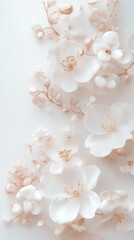 Timeless elegance blooms here. This white, beige, and gold floral background creates a sophisticated and serene canvas, ideal for weddings, birthdays, or any refined design project.
