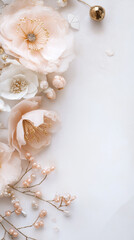 Timeless elegance blooms here. This white, beige, and gold floral background creates a sophisticated and serene canvas, ideal for weddings, birthdays, or any refined design project.