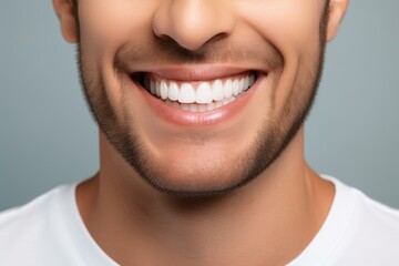 Smiling man showing perfect white teeth and healthy gums, dental health concept